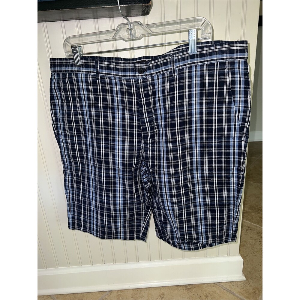 MICHAEL KORS Men's Cotton Linen Blend Blue Plaid Golf Shorts EUC Size 40
